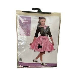 New Miss Sock Hop Girls Size M 8-10 Yrs Pink Black Halloween Costume